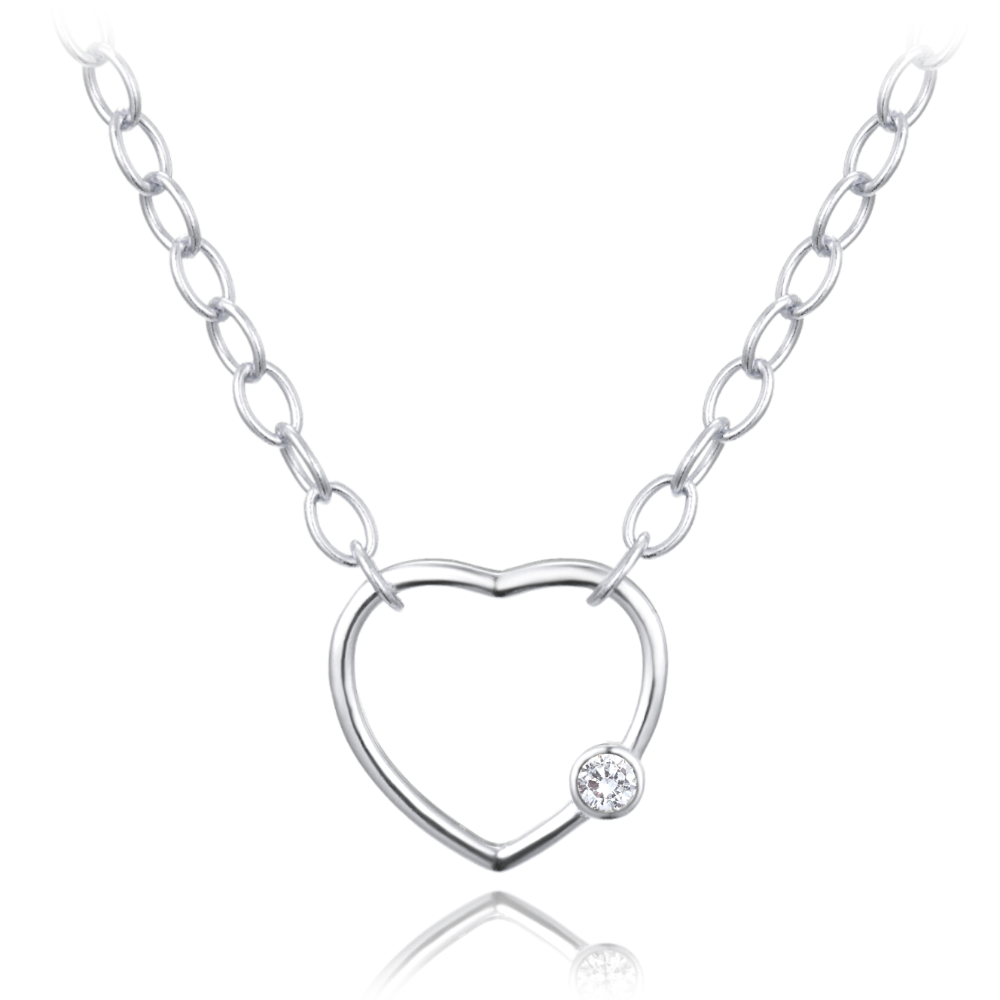 MINET Stříbrný náhrdelník se srdíčkem LOVE s bílým zirkonem JMAS0214SN45