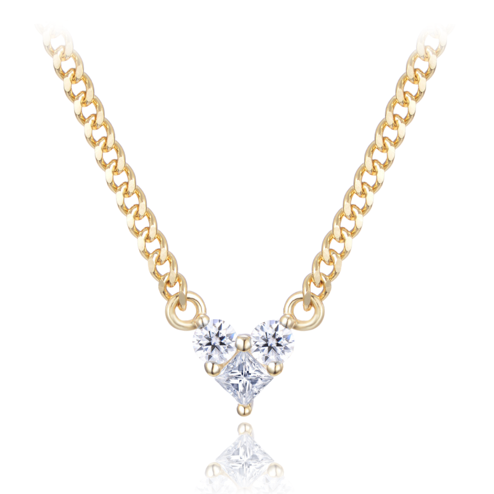 MINET Pozlacený stříbrný náhrdelník se srdíčkem LOVE s bílými zirkony JMAS0216GN45