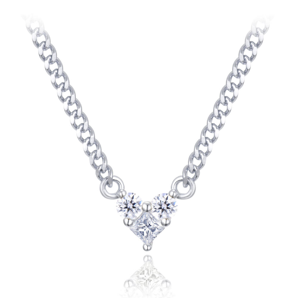 MINET Stříbrný náhrdelník se srdíčkem LOVE s bílýmu zirkony JMAS0216SN45