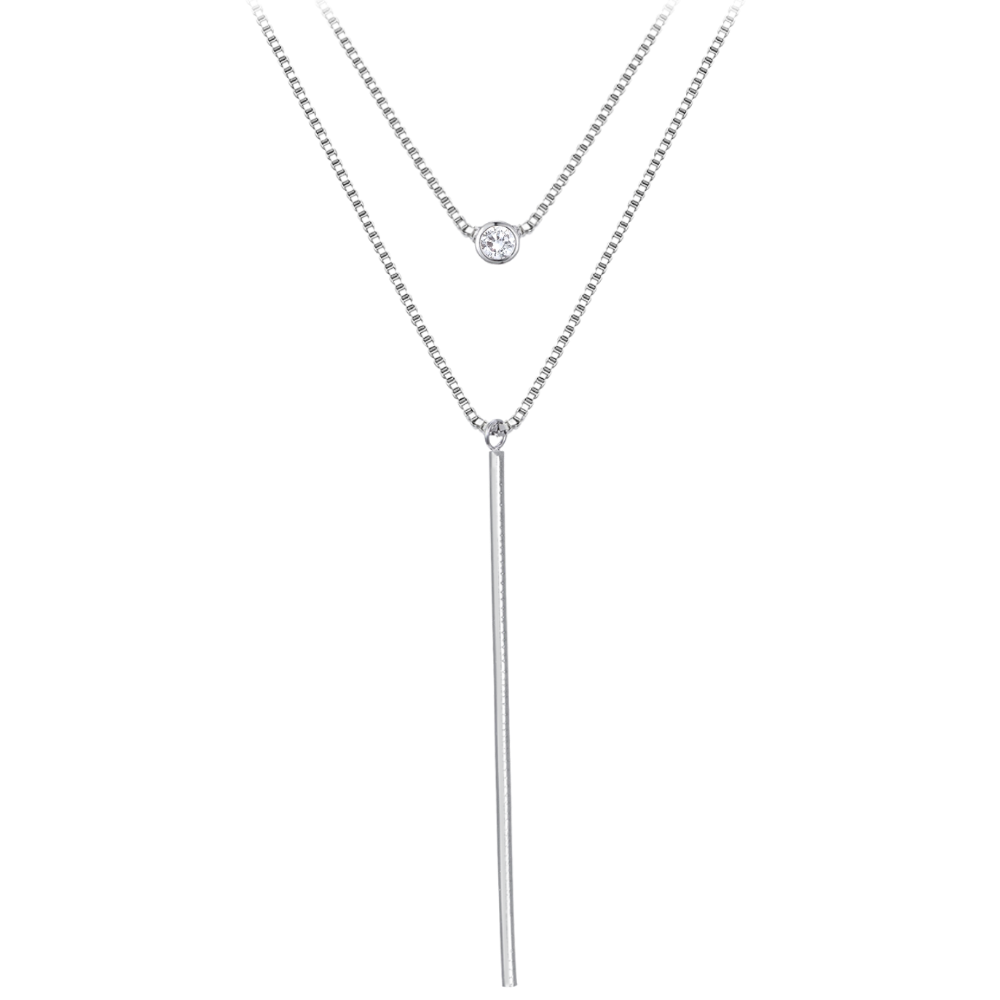 MINET Dvojitý stříbrný náhrdelník se zirkonem JMAS0218SN45