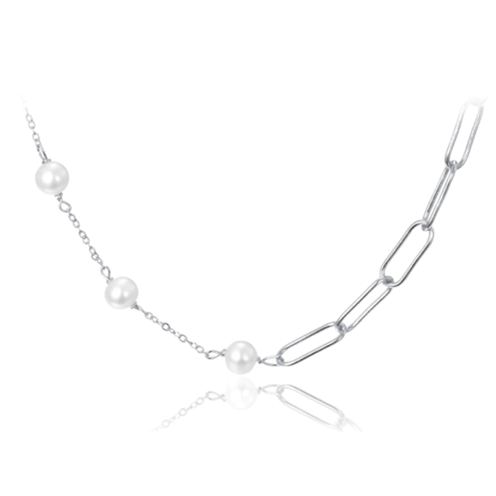 MINET Stříbrný náhrdelník s přírodními perlami JMAS7049SN45