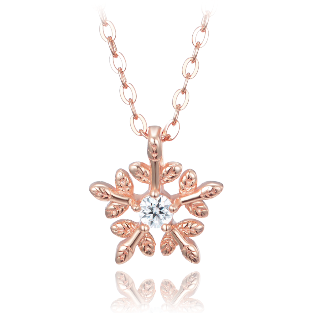 MINET Rose gold stříbrný náhrdelník sněhová vločka se zirkony JMAS8054RN45