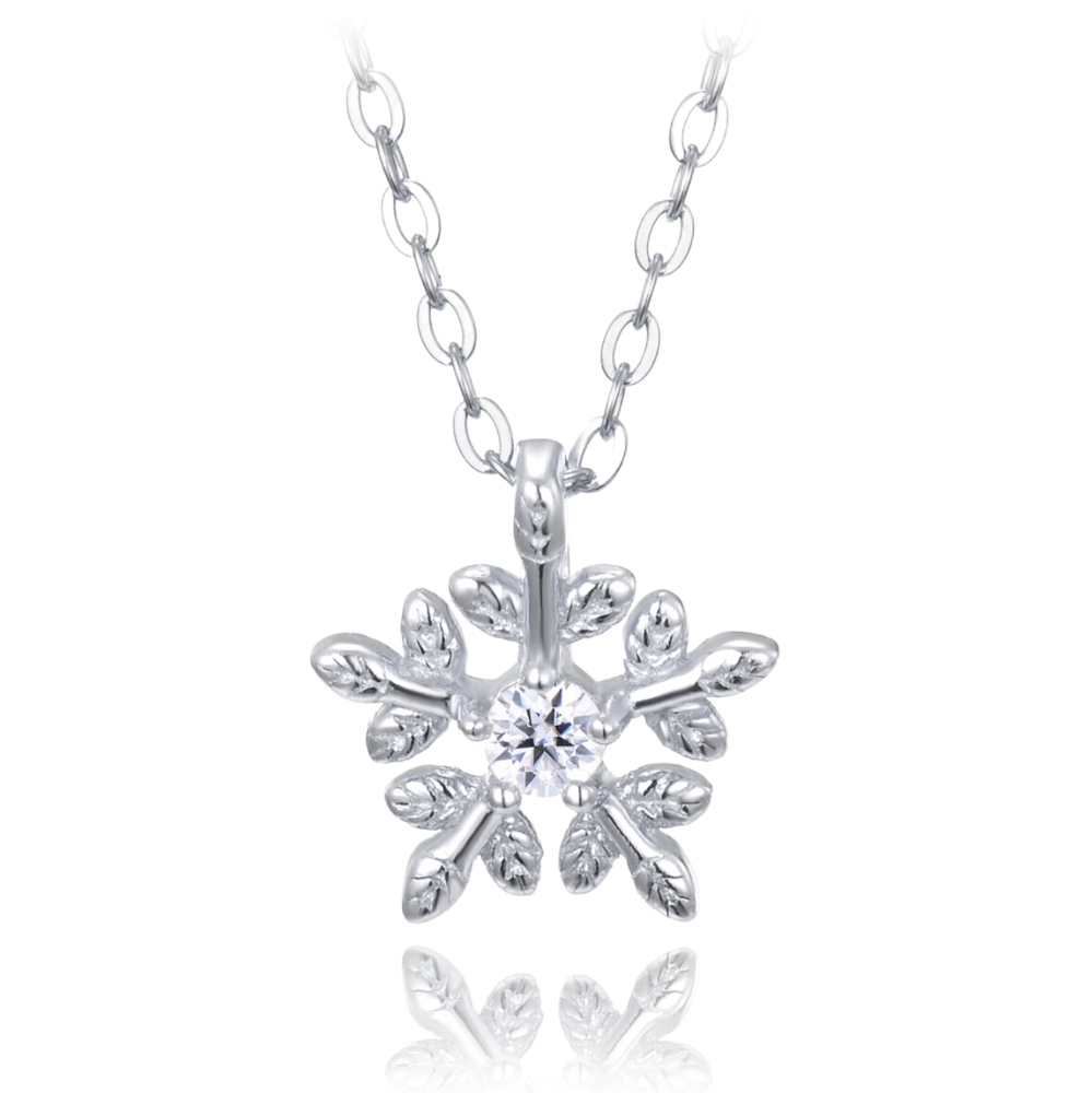 MINET Stříbrný náhrdelník sněhová vločka se zirkony JMAS8054SN45