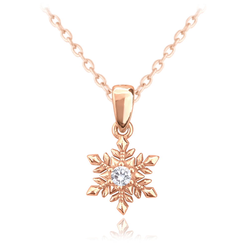 MINET Rose gold stříbrný náhrdelník SNĚHOVÁ VLOČKA s bílými zirkony JMAS8045RN45