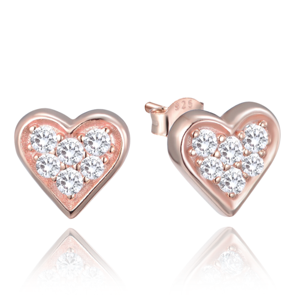 MINET Rose gold stříbrné náušnice srdíčka se zirkony