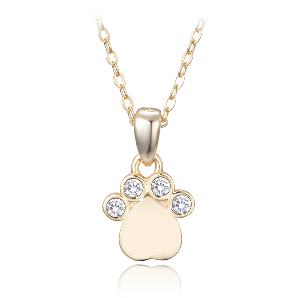 MINET Pozlacený stříbrný náhrdelník TLAPKA s bílými zirkony JMAS0219GN45