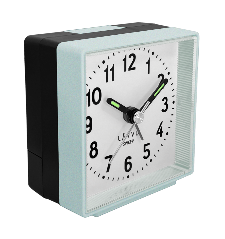 LAVVU Stříbřitě-modrý budík SWEEP s plynulým chodem - 3 ROKY ZÁRUKA! LAS3017