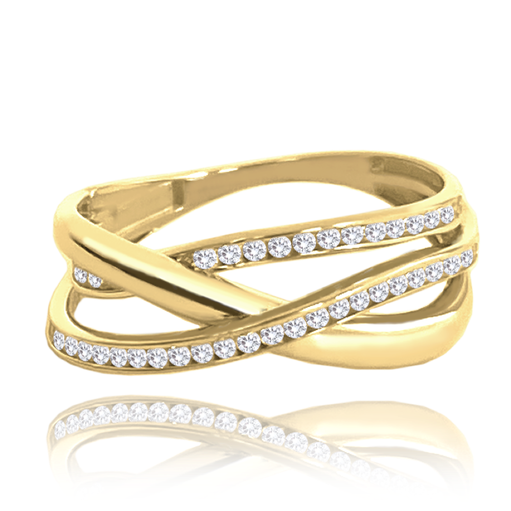 MINET Zlatý zapletený prsten s bílými zirkony Au 585/1000 vel. 58 - 2,70g JMG0108WGR58