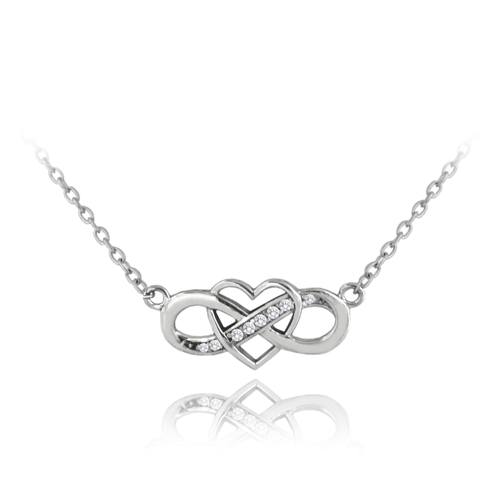 MINET Stříbrný náhrdelník srdíčko s nekonečnem a zirkony JMAN0507SN45