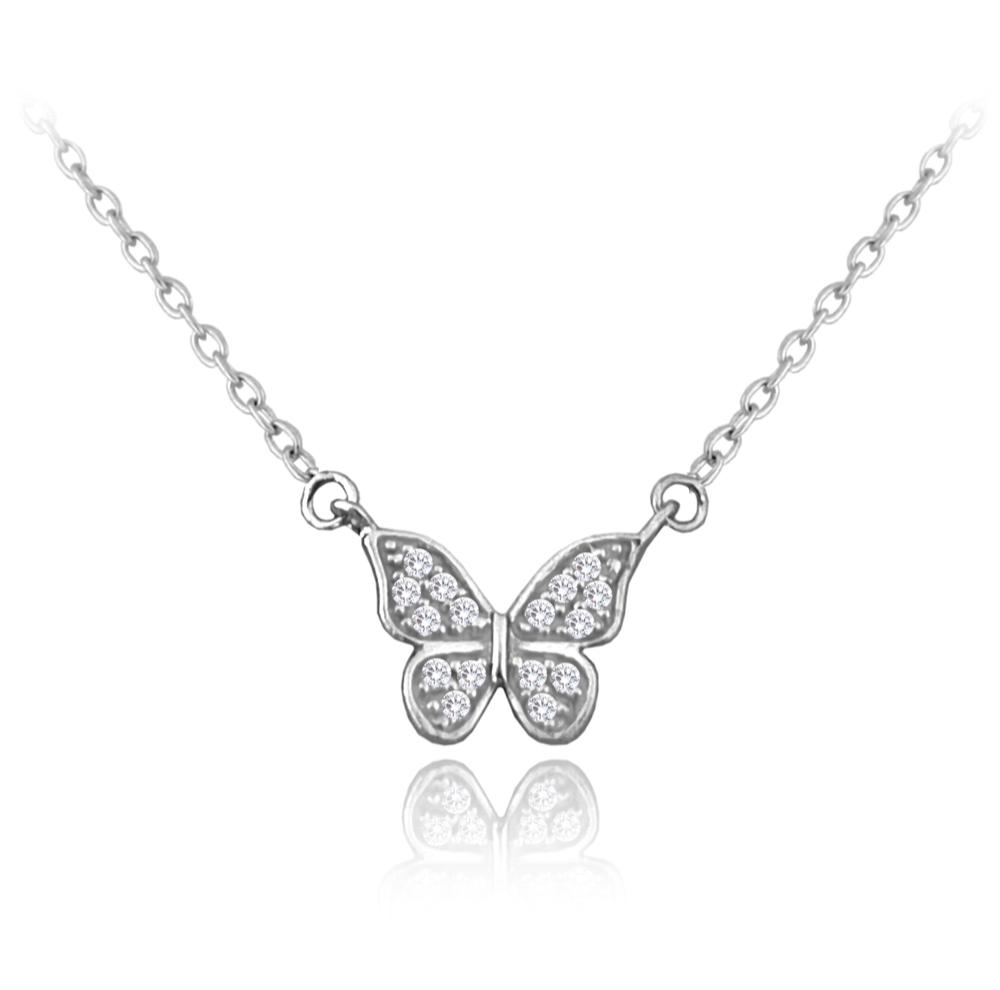 MINET Stříbrný náhrdelník motýl se zirkony JMAD0045SN38