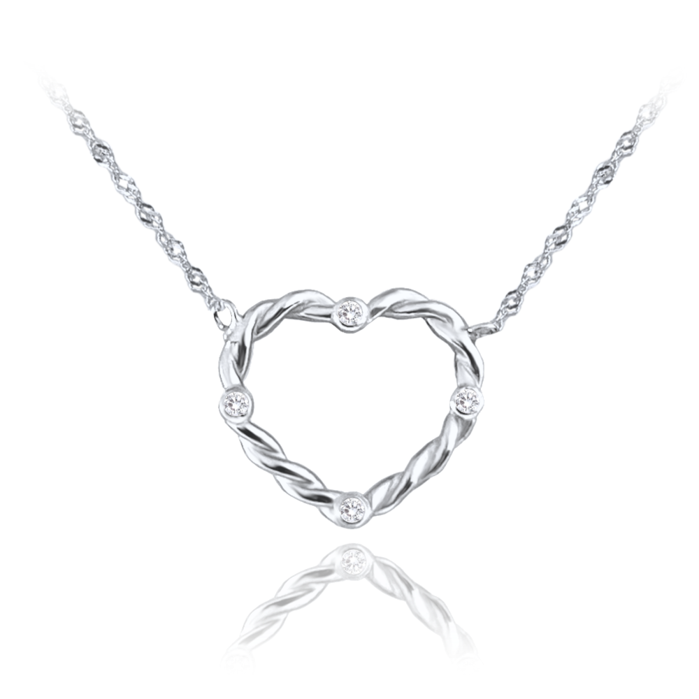 MINET Stříbrný náhrdelník srdíčko se zirkony JMAN0503SN45