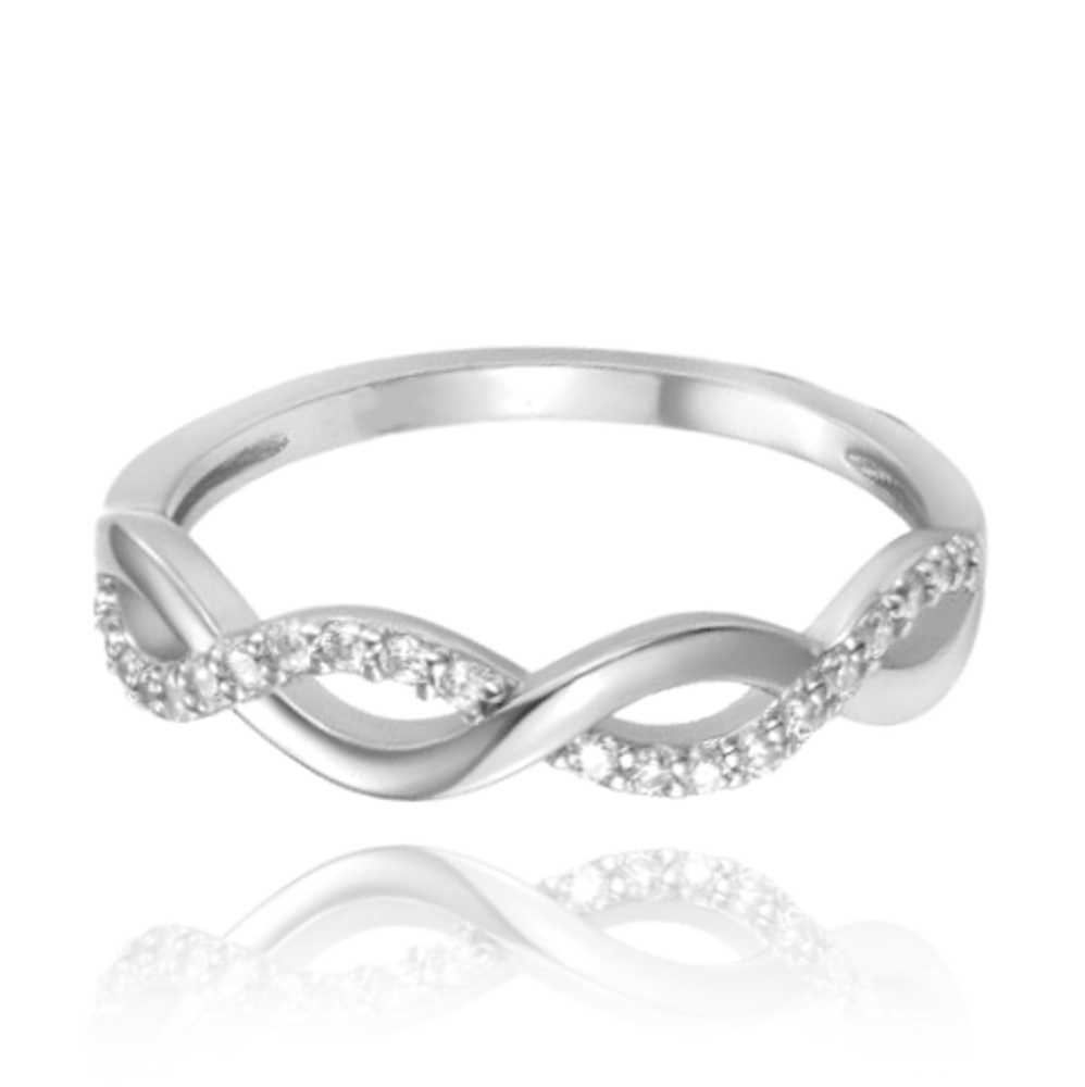 MINET Překřížený stříbrný prsten s bílým zirkonem vel. 51 JMAN0510SR51