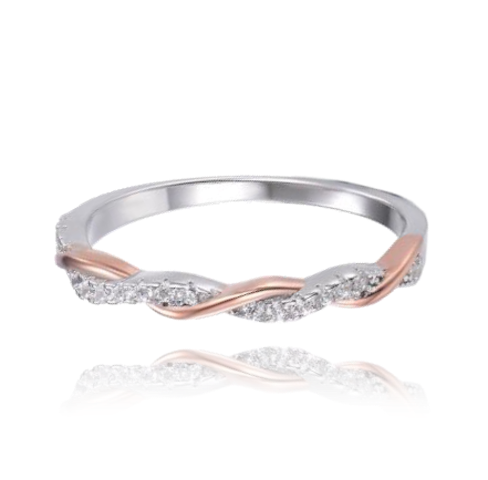 MINET Elegantní Rose gold stříbrný prsten s bílými zirkony vel. 51 JMAN0509RR51