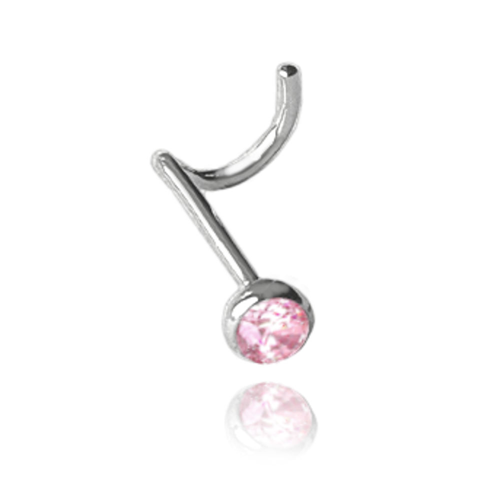 MINET Stříbrný piercing do nosu s růžovým zirkonem JMAN0406PE01