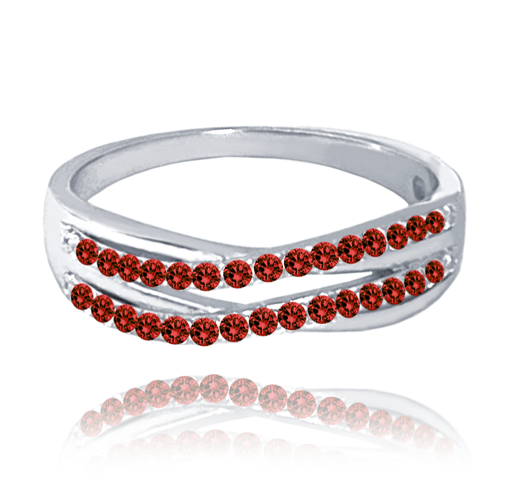 MINET Elegantní stříbrný prsten s červenými zirkony vel. 53 JMAS0196CR53