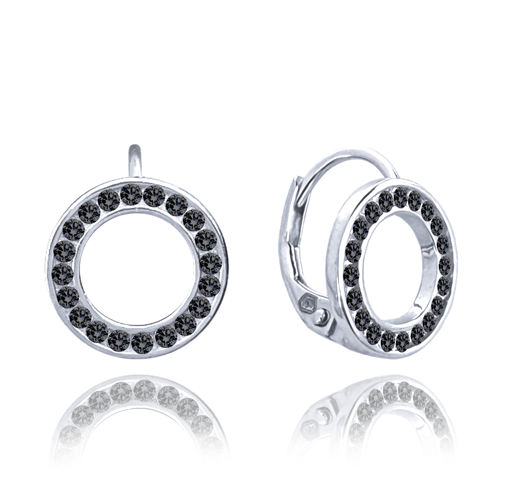 MINET Stříbrné náušnice KROUŽKY s černými zirkony JMAS0182NE00