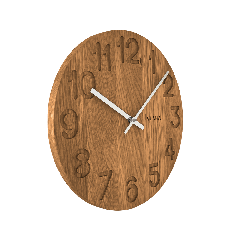 VLAHA Dřevěné hodiny OAK vyrobené v Čechách se stříbrnými ručkami ⌀34cm VCT1124