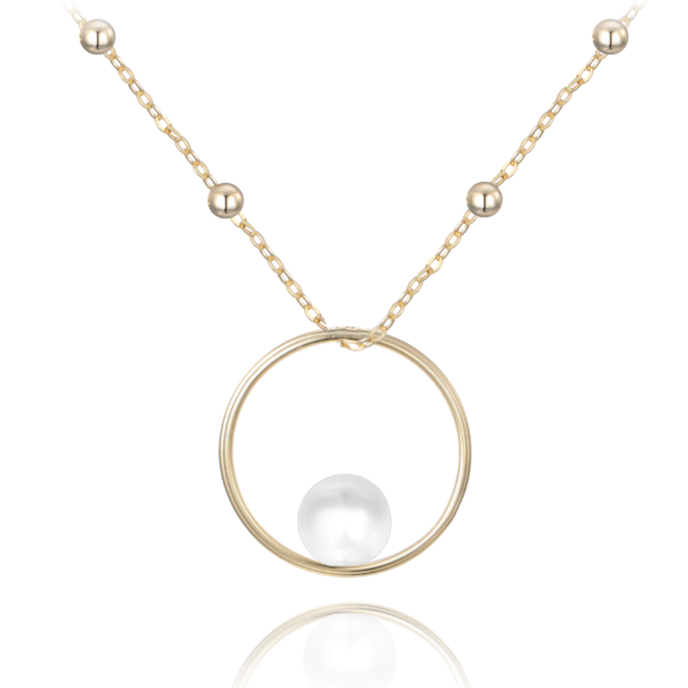 MINET Zlatý náhrdelník s přírodní perlou Au 585/1000 1,90g JMG0153WGN45