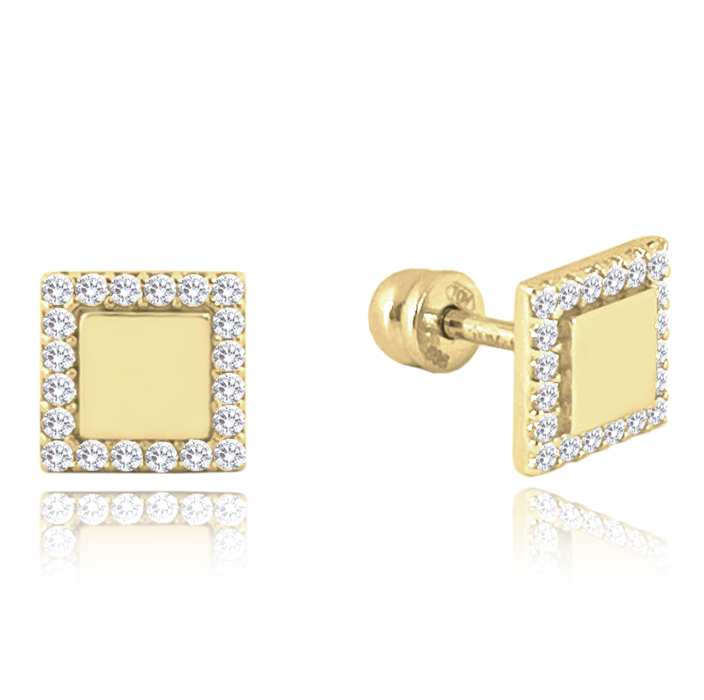 MINET Zlaté náušnice na šroubek s bílými zirkony Au 585/1000 1,45g