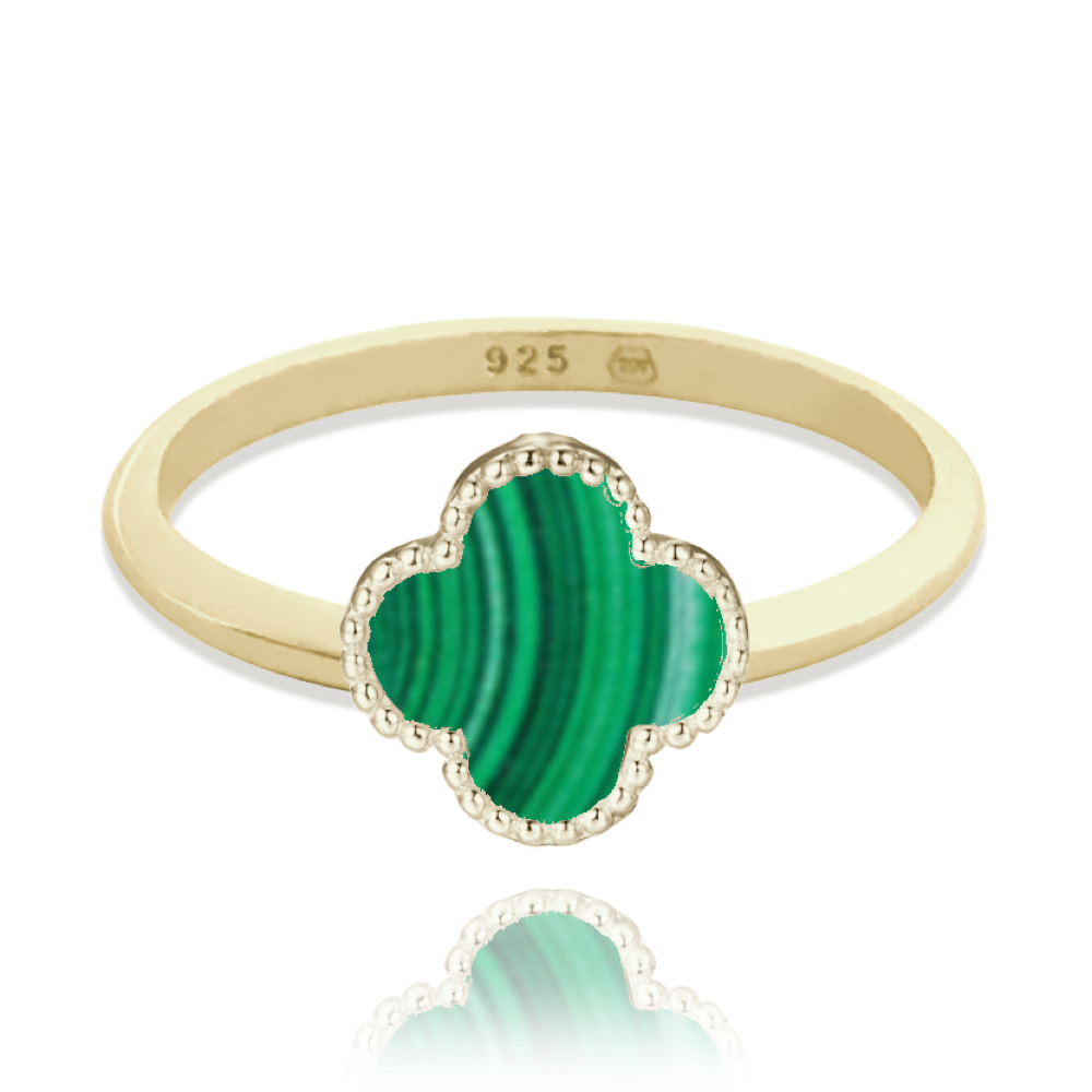 MINET Pozlacený stříbrný prsten čtyřlístek se zeleným malachitem vel. 54 JMAS7043GR54