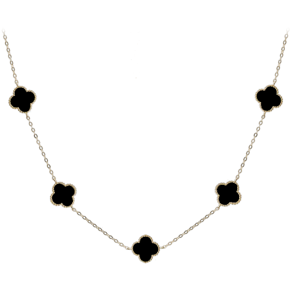 MINET Stříbrný náhrdelník čtyřlístky s bílou perletí a onyxem Ag 925/1000 12,90g JMAS7043UN60