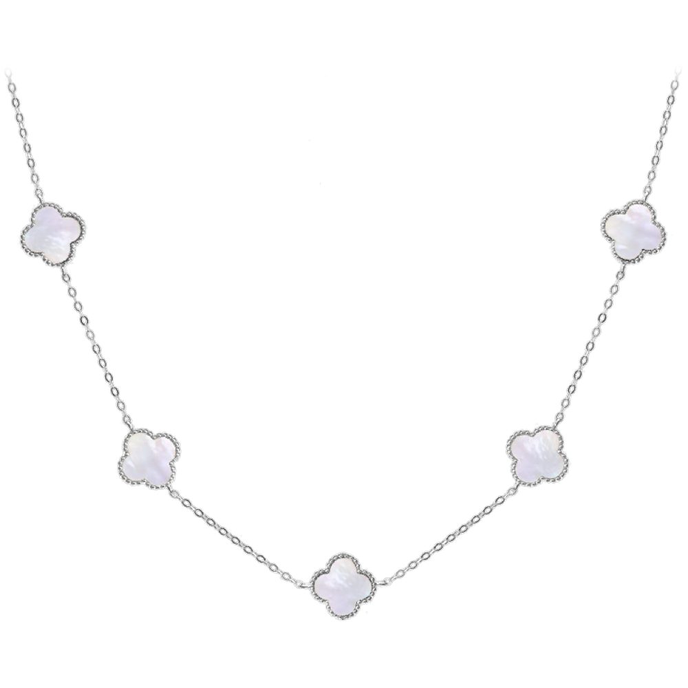 MINET Stříbrný náhrdelník čtyřlístky s bílou perletí Ag 925/1000 12,35g JMAS7043WN60