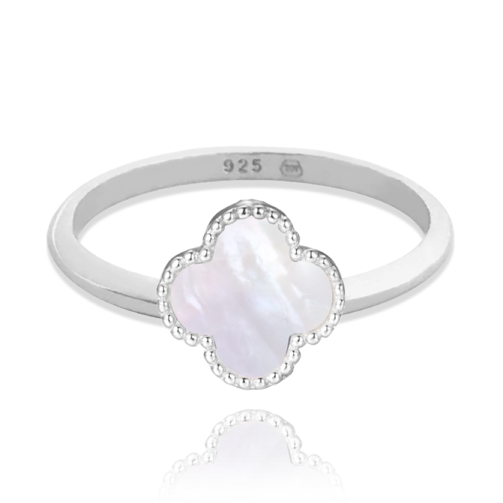 MINET Stříbrný prsten čtyřlístek s bílou perletí vel. 52 JMAS7043WR52