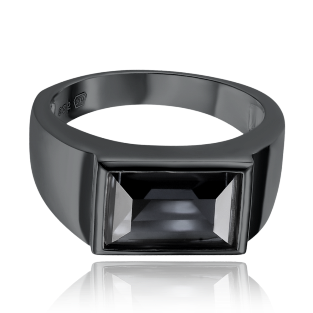 MINET Pánský pečetní stříbrný prsten s černým zirkonem vel. 61 JMAN0519BR61
