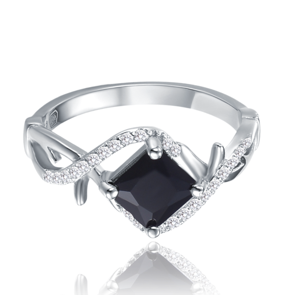 MINET Křížený stříbrný prsten s černýn zirkonem vel. 52 JMAN0520SR52