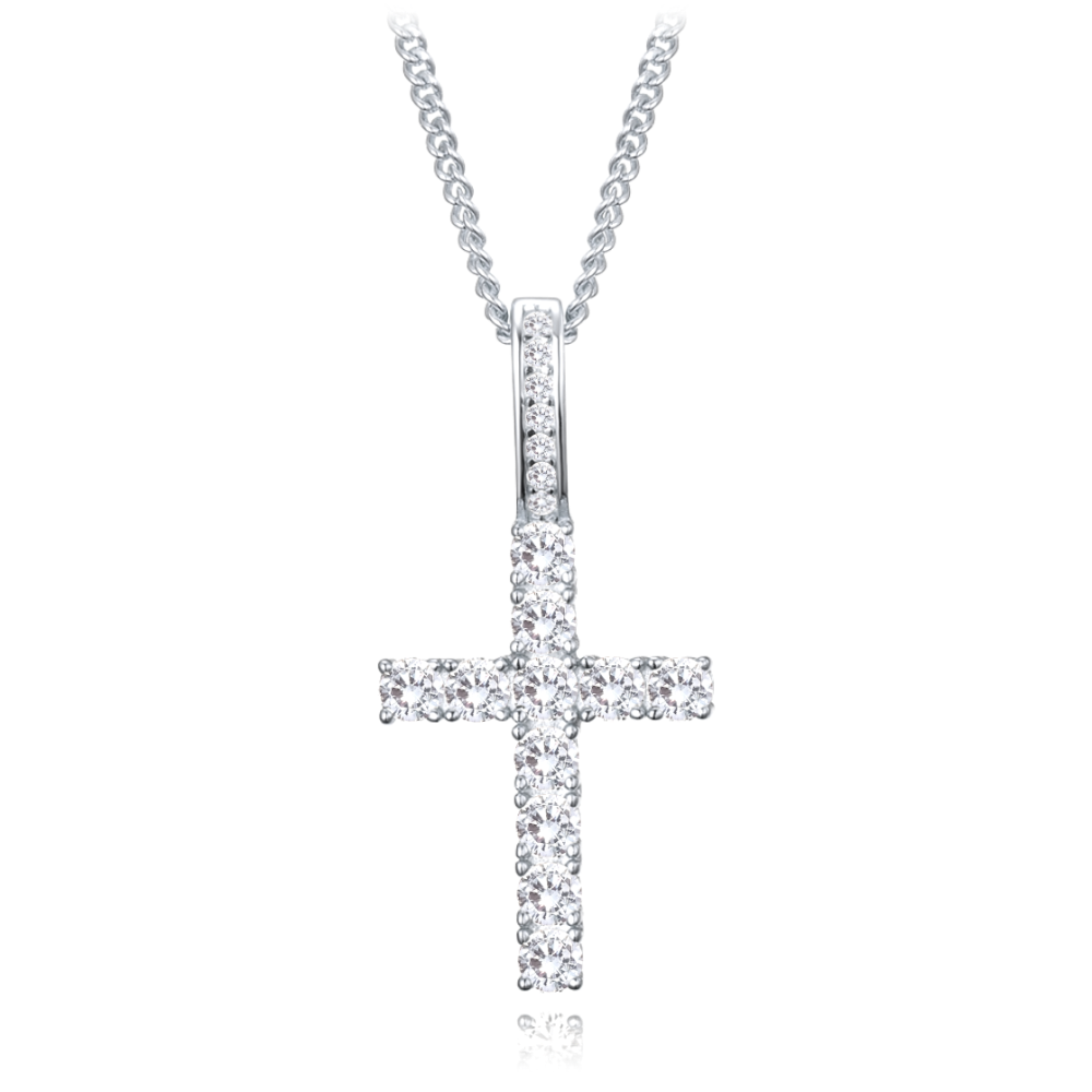 MINET Stříbrný náhrdelník křížek se zirkony JMAN0518SN50