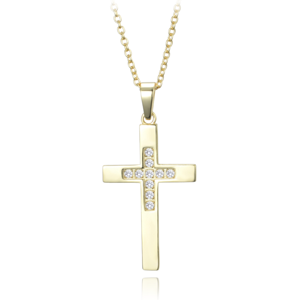 MINET Pozlacený stříbrný náhrdelník křížek s drobnými zirkony JMAN0517GN50