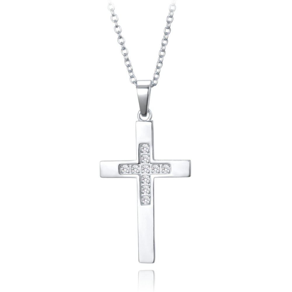 MINET Stříbrný náhrdelník křížek s drobnými zirkony JMAN0517SN50