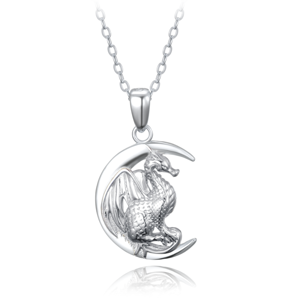 MINET Stříbrný náhrdelník drak na měsíci JMAN0513SN45