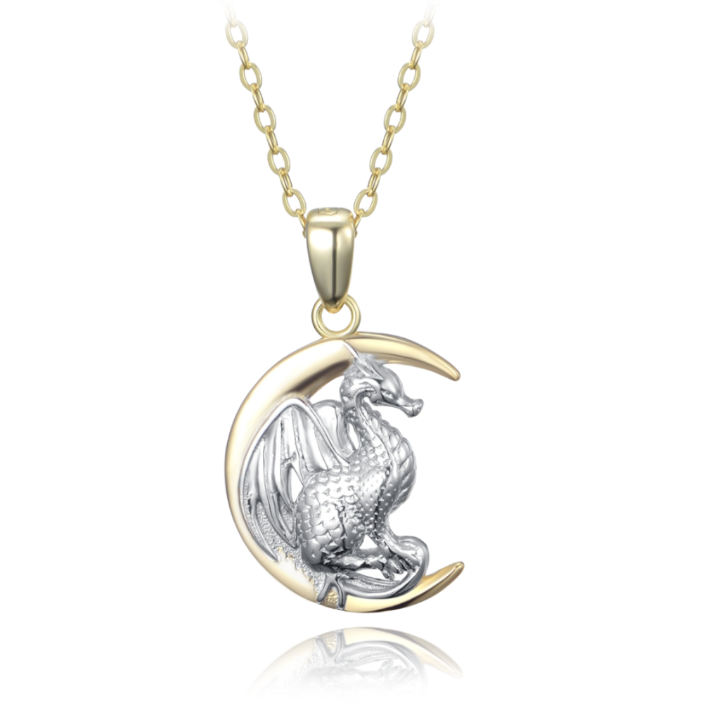 MINET Stříbrný náhrdelník drak na měsíci v kombinaci s pozlaceným stříbrem JMAN0513GN45