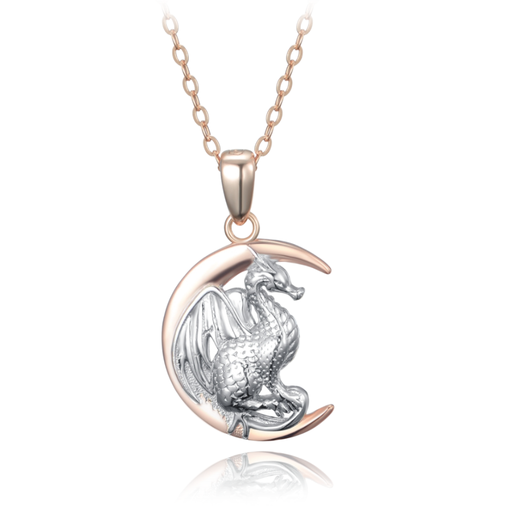MINET Stříbrný náhrdelník drak na měsíci v kombinaci s rosegold JMAN0513RN45