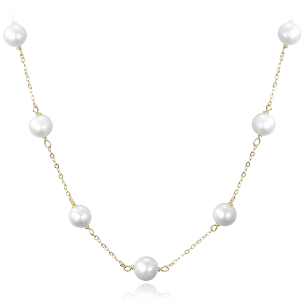 MINET Pozlacený stříbrný náhrdelník s bílými perlami Ag 925/1000 11,70g JMAS7050GN50