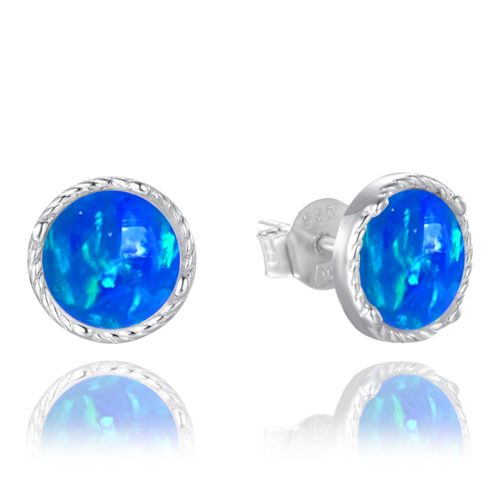 MINET Stříbrné náušnice se tmavě modrými opálky 8mm JMAS0227BE00