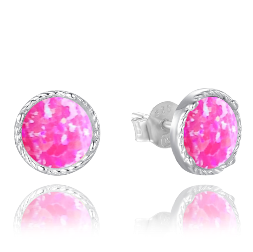 MINET Stříbrné náušnice s růžovými opálky 8mm JMAS0227PE00