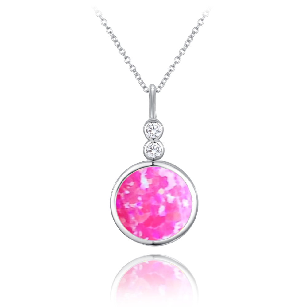 MINET Stříbrný náhrdelník s růžovým opálkem a bílými zirkony JMAS0226PN45