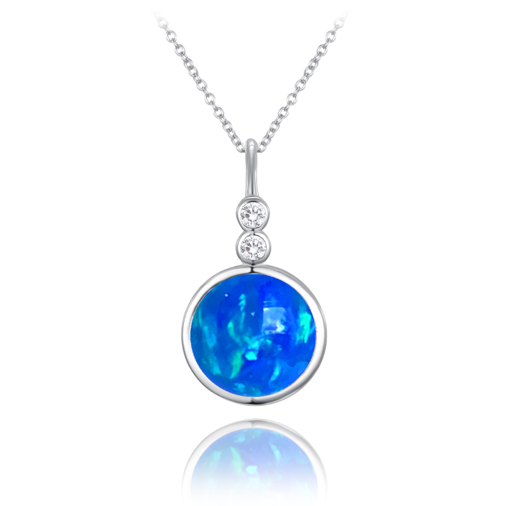 MINET Stříbrný náhrdelník s modrým opálkem a bílými zirkony JMAS0226BN45