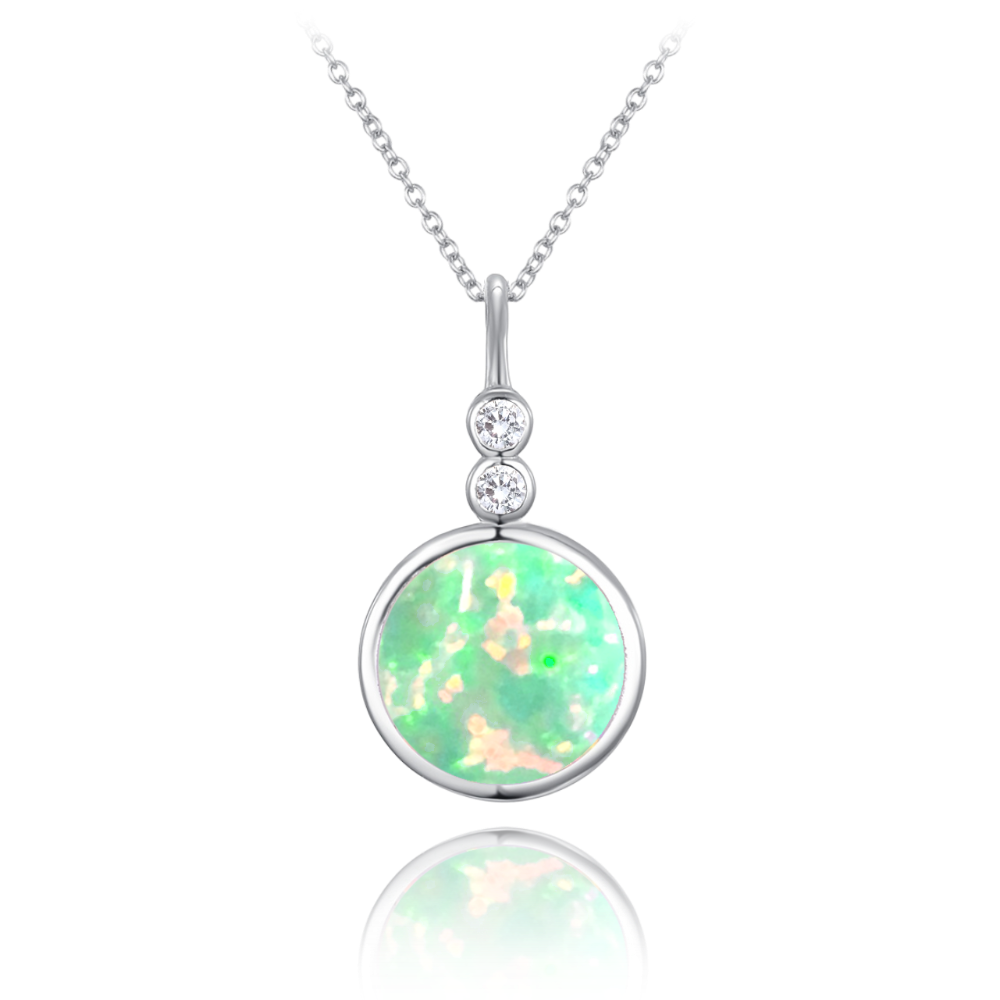 MINET Stříbrný náhrdelník s tyrkysovým opálkem a bílými zirkony JMAS0226TN45