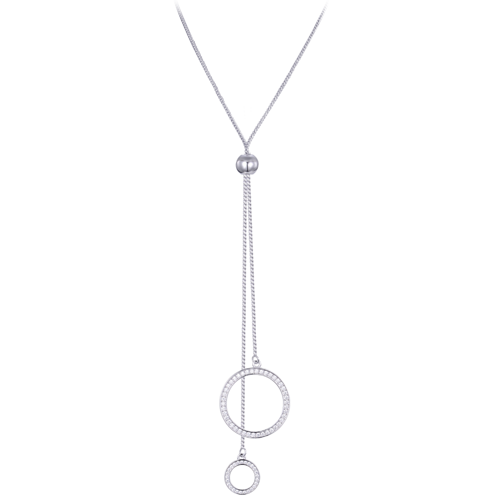 MINET Moderní stříbrný náhrdelník visící kruhy se zirkony Ag 925/1000 10,10g JMAS0229SN70