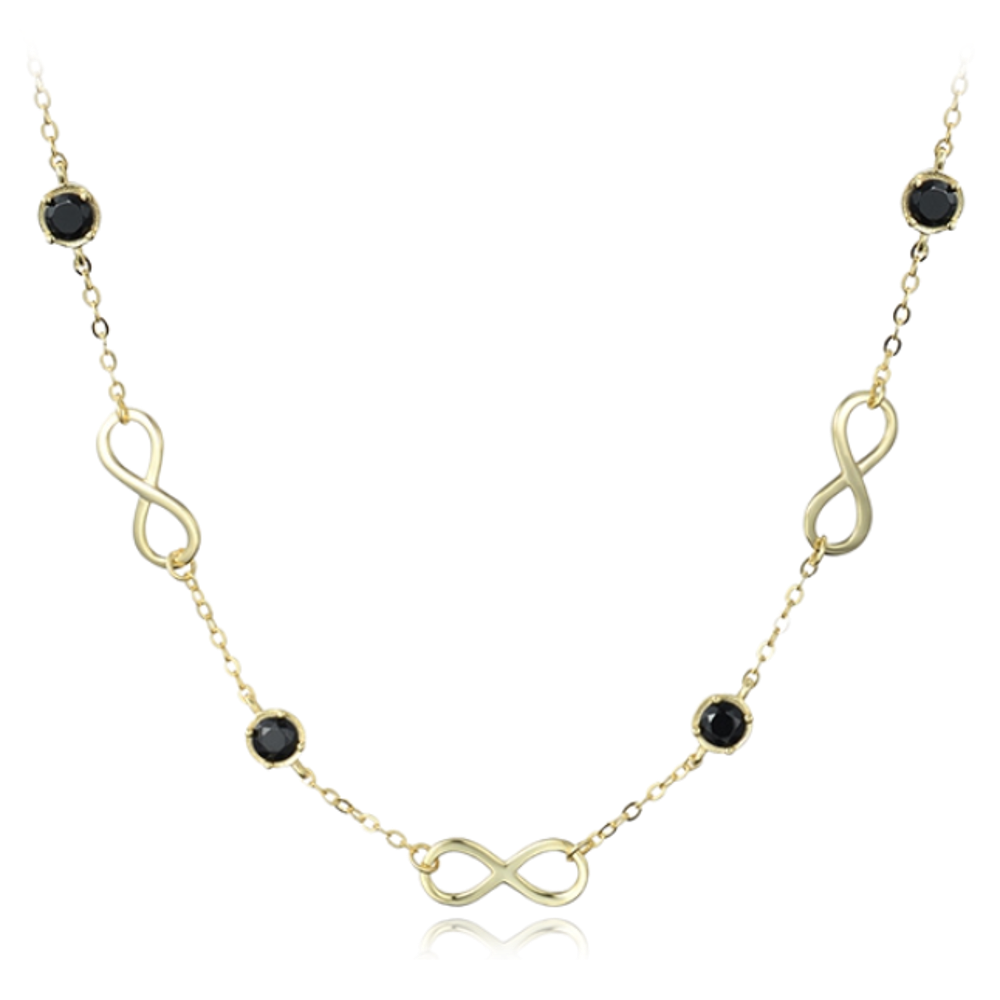 MINET Pozlacený stříbrný náhrdelník nekončeno s černými zirkony JMAS0232GN45