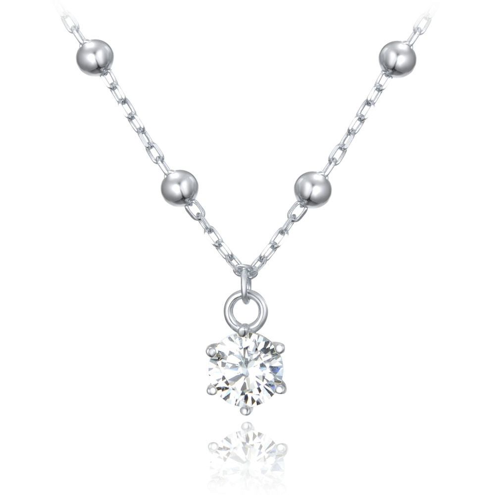 MINET Stříbrný náhrdelník s kuličkami s bílým zirkonem JMAS0233SN45