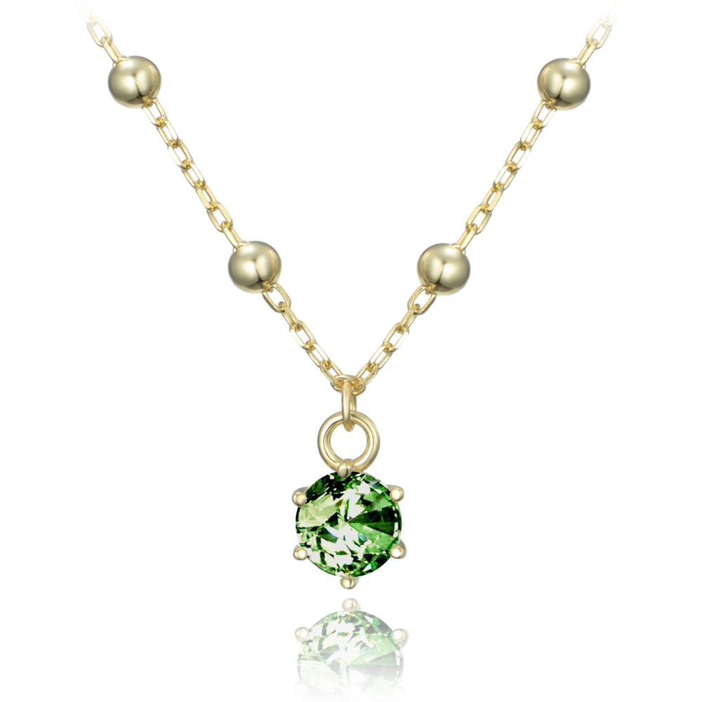 MINET Pozlacený stříbrný náhrdelník s kuličkami a zeleným zirkonem JMAS0233ZN45