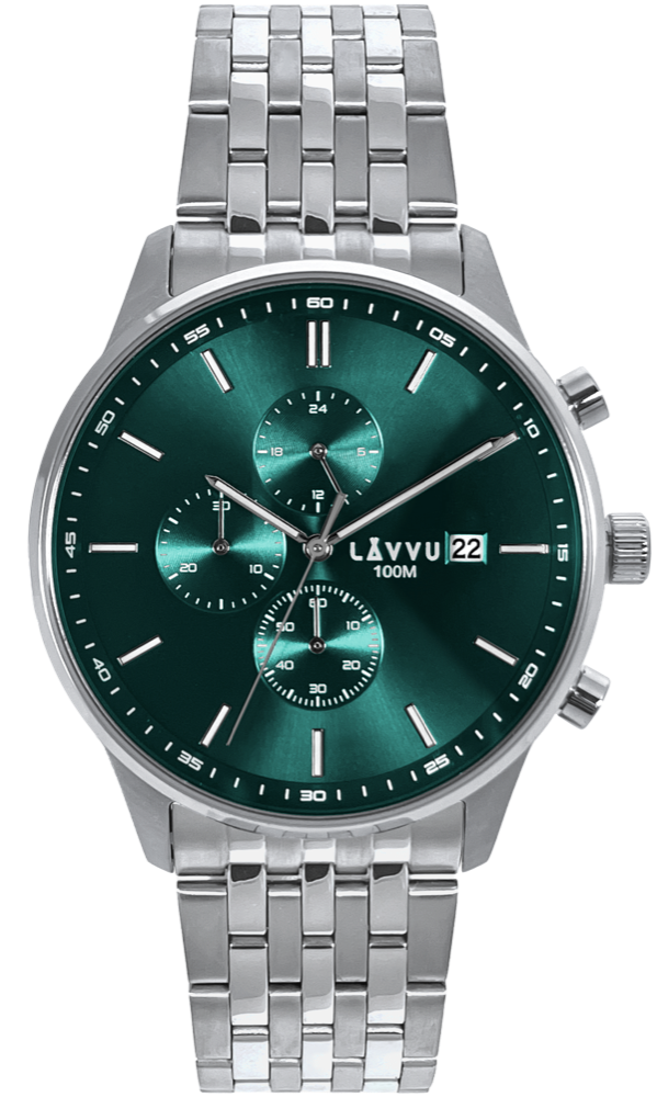 LAVVU Pánské hodinky YSTAD Chronograph Green s vodotěsností 100M LWM0252