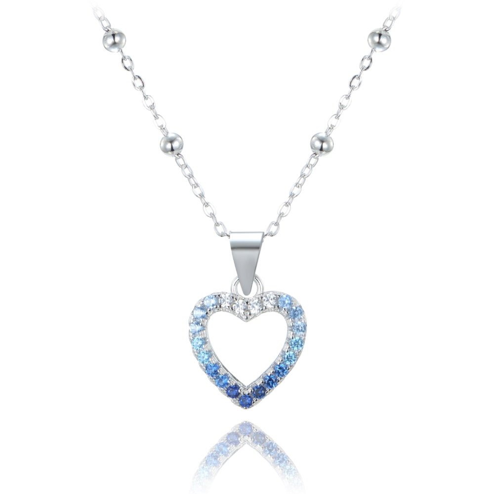 MINET Stříbrný náhrdelník srdce se zirkony v modrých odstínech JMAS0235AN45