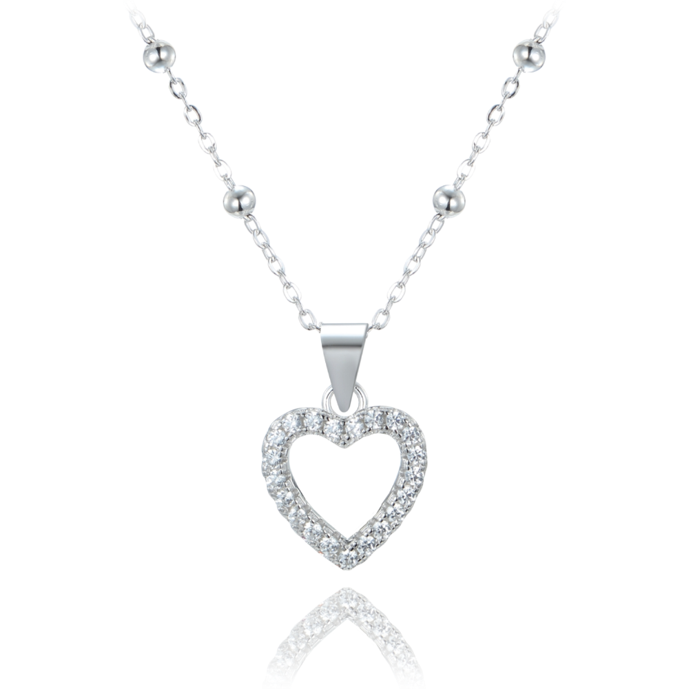 MINET Stříbrný náhrdelník srdce s bílými zirkony JMAS0235SN45