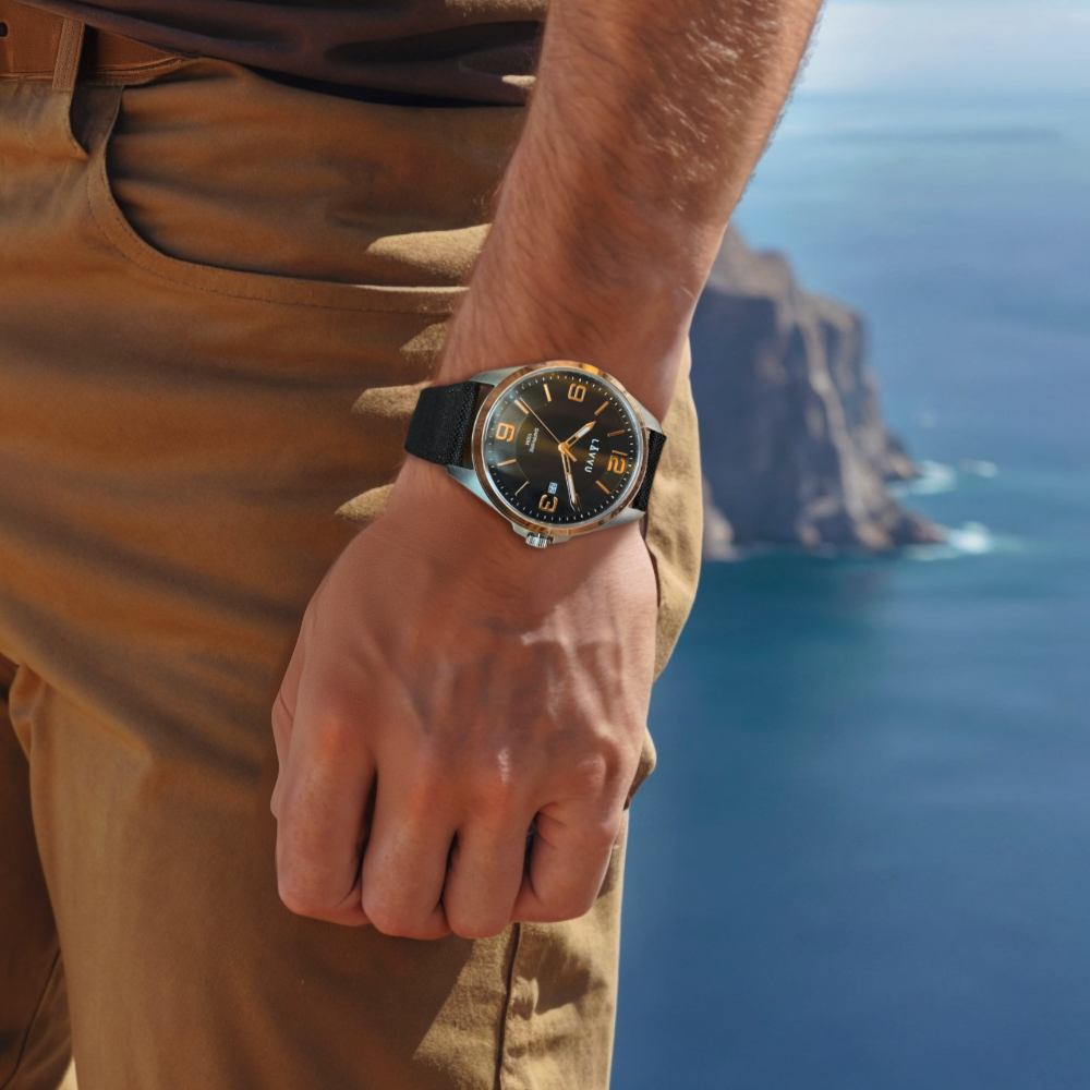 LAVVU Pánské hodinky se safírovým sklem HERNING Rose Gold LWM0099