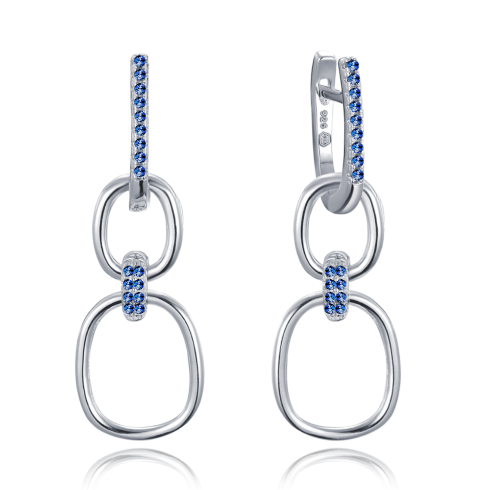 MINET Moderní stříbrné náušnice kroužky se modrými zirkony JMAN0530BE00